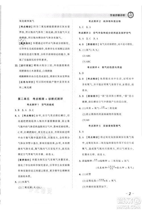 江西人民出版社2021王朝霞考点梳理时习卷九年级化学人教版参考答案