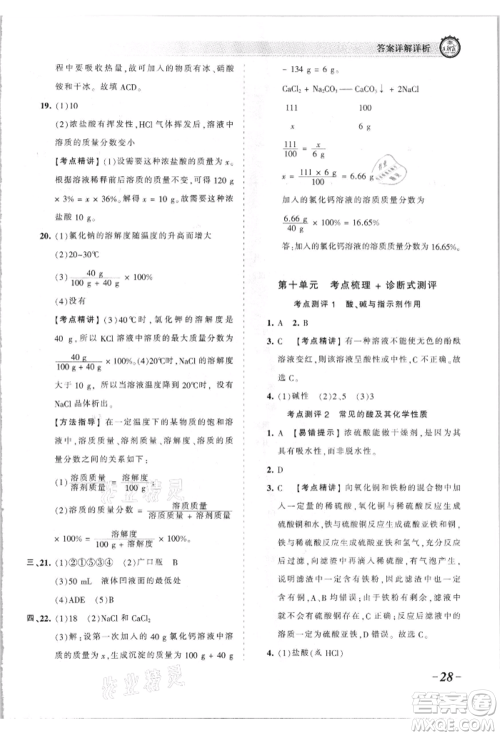 江西人民出版社2021王朝霞考点梳理时习卷九年级化学人教版参考答案