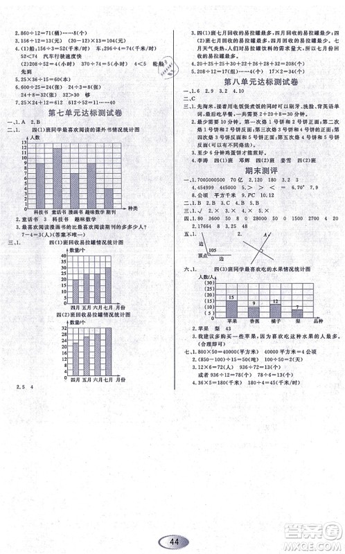 黑龙江教育出版社2021资源与评价四年级数学上册人教版答案