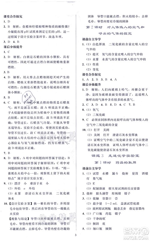 人民教育出版社2021同步轻松练习九年级化学上册人教版答案 人民教育出版社2021同步轻松练习九年级化学上册人教版答案