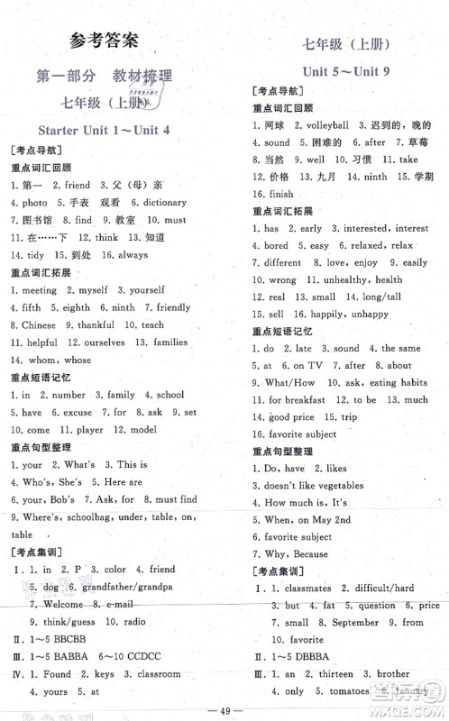 人民教育出版社2021同步轻松练习九年级英语总复习人教版答案