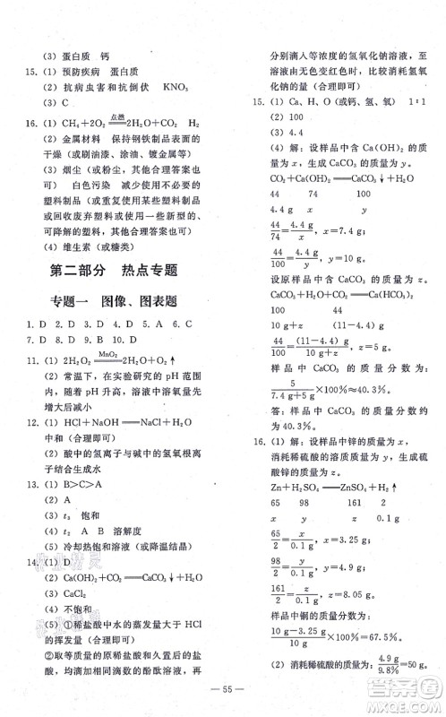 人民教育出版社2021同步轻松练习九年级化学总复习人教版答案 人民教育出版社2021同步轻松练习九年级化学总复习人教版答案