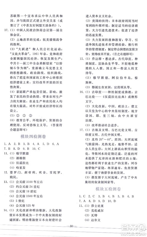 人民教育出版社2021同步轻松练习九年级历史总复习人教版答案