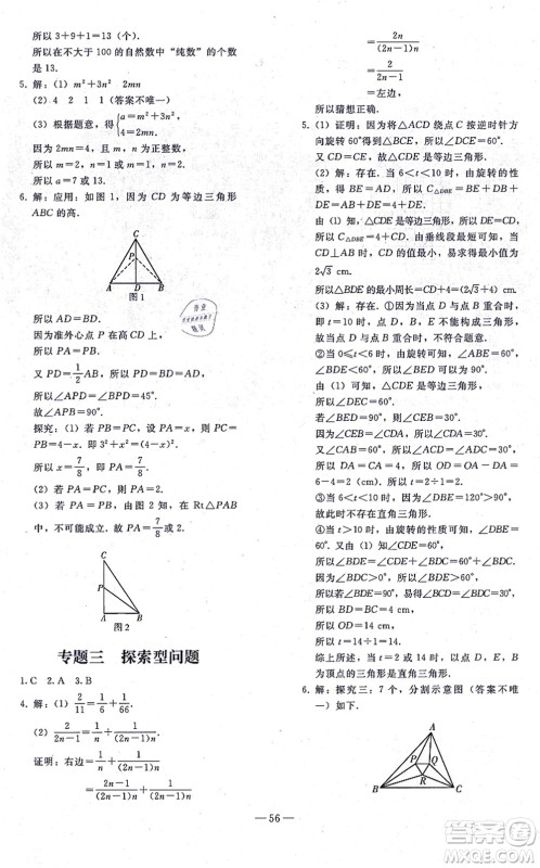 人民教育出版社2021同步轻松练习九年级数学总复习人教版答案