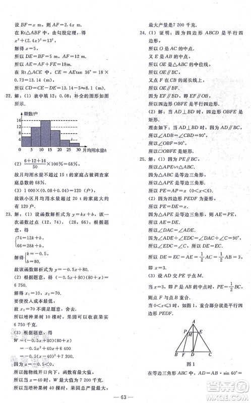 人民教育出版社2021同步轻松练习九年级数学总复习人教版答案