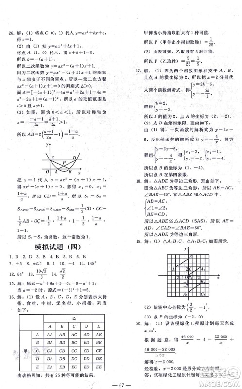 人民教育出版社2021同步轻松练习九年级数学总复习人教版答案