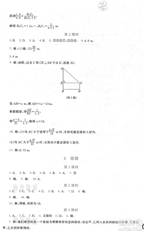 北京师范大学出版社2021新课标同步单元练习九年级数学上册北师大版深圳专版答案