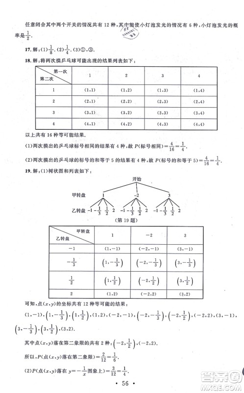 北京师范大学出版社2021新课标同步单元练习九年级数学上册北师大版深圳专版答案