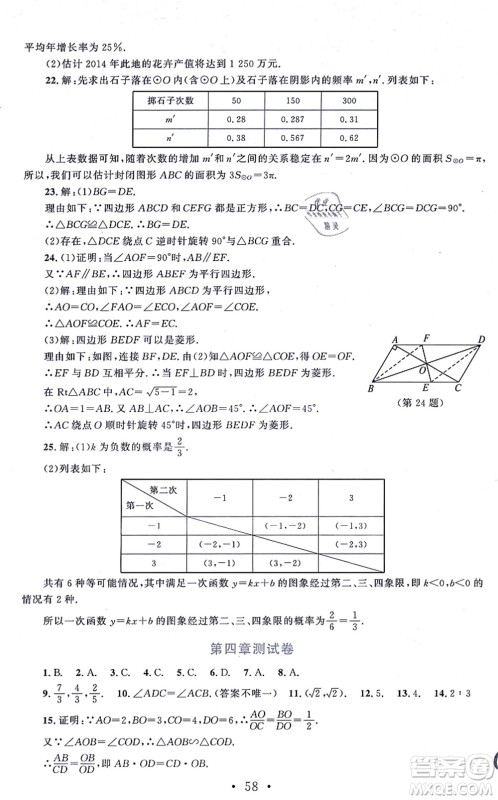 北京师范大学出版社2021新课标同步单元练习九年级数学上册北师大版深圳专版答案