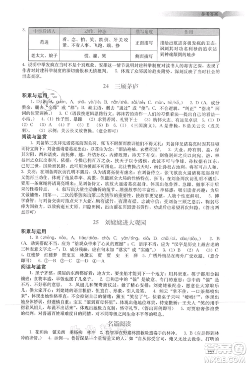 广州出版社2021阳光学业评价九年级上册语文人教版参考答案