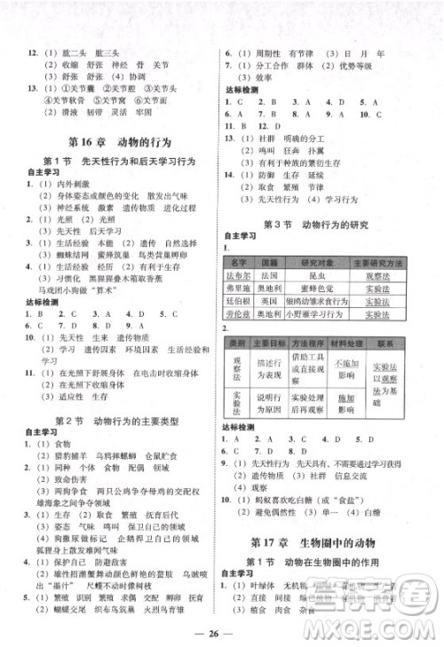 广东经济出版社2021学考精练八年级上册生物学北师大版答案