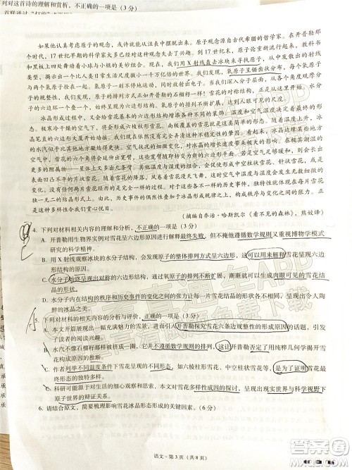 云南师大附中2022届高考适应性月考卷四语文试卷及答案 云南师大附中2022届高考适应性月考卷四语文试卷及答案