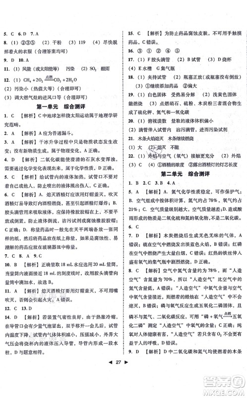 吉林出版集团有限责任公司2021胜券在握打好基础作业本九年级化学上册RJ人教版答案