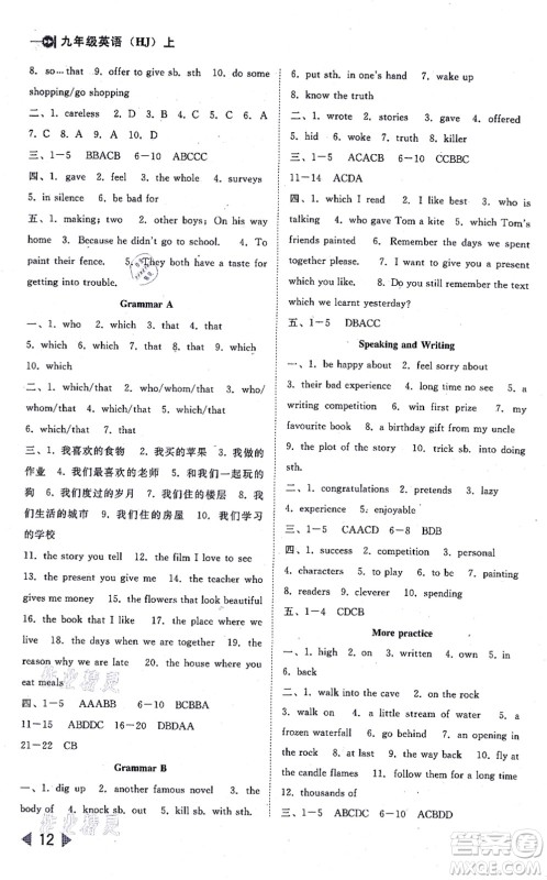 北方妇女儿童出版社2021胜券在握打好基础作业本九年级英语上册HJ沪教版答案 北方妇女儿童出版社2021胜券在握打好基础作业本九年级英语上册HJ沪教版答案