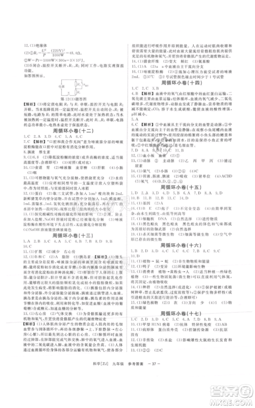光明日报出版社2021全效学习课时提优九年级科学浙教版精华版参考答案 光明日报出版社2021全效学习课时提优九年级科学浙教版精华版参考答案
