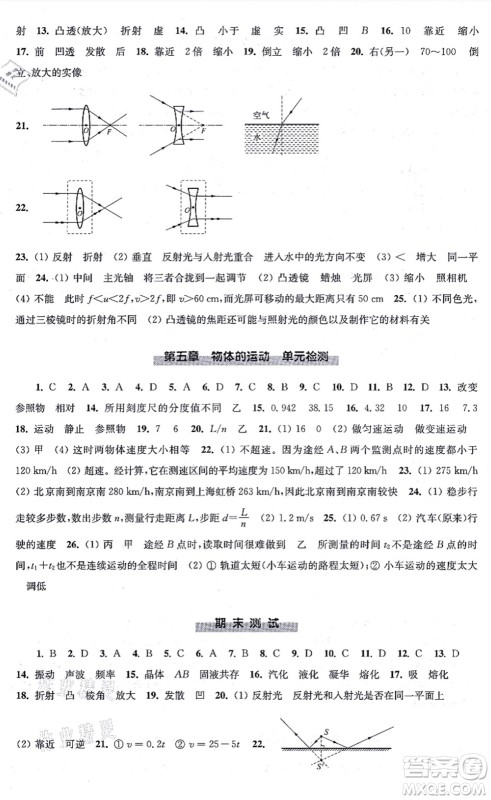 江苏凤凰科学技术出版社2021同步练习物理八年级上册苏科版答案 江苏凤凰科学技术出版社2021同步练习物理八年级上册苏科版答案