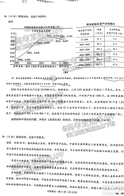 云南师大附中2022届高考适应性月考卷四文科综合试卷及答案