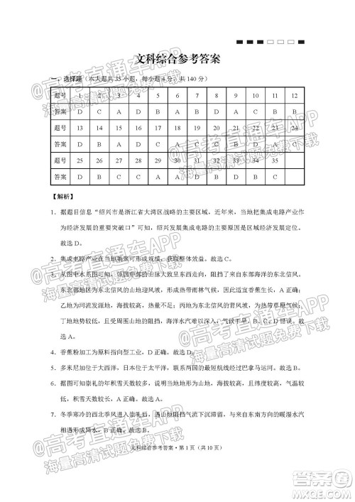 云南师大附中2022届高考适应性月考卷四文科综合试卷及答案