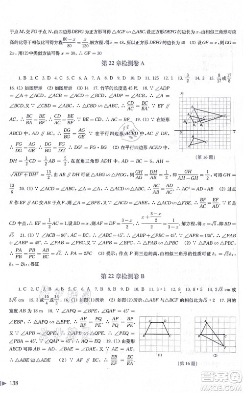 上海科学技术出版社2021初中数学同步练习九年级上册沪科版答案