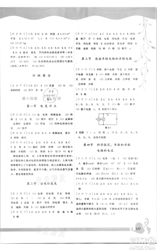 福建人民出版社2021顶尖课课练九年级物理沪科版参考答案