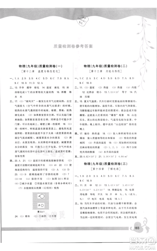 福建人民出版社2021顶尖课课练九年级物理沪科版参考答案 福建人民出版社2021顶尖课课练九年级物理沪科版参考答案