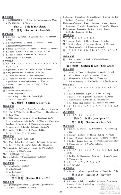 青海人民出版社2021新坐标同步练习七年级英语上册人教版青海专用答案 青海人民出版社2021新坐标同步练习七年级英语上册人教版青海专用答案
