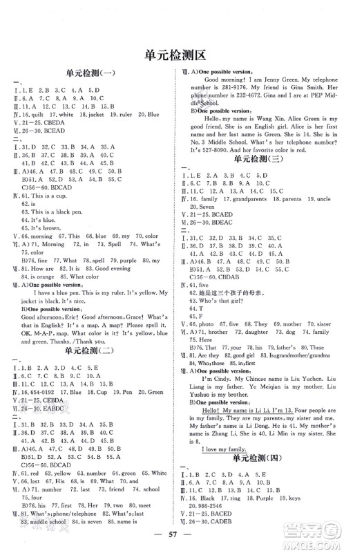 青海人民出版社2021新坐标同步练习七年级英语上册人教版青海专用答案 青海人民出版社2021新坐标同步练习七年级英语上册人教版青海专用答案
