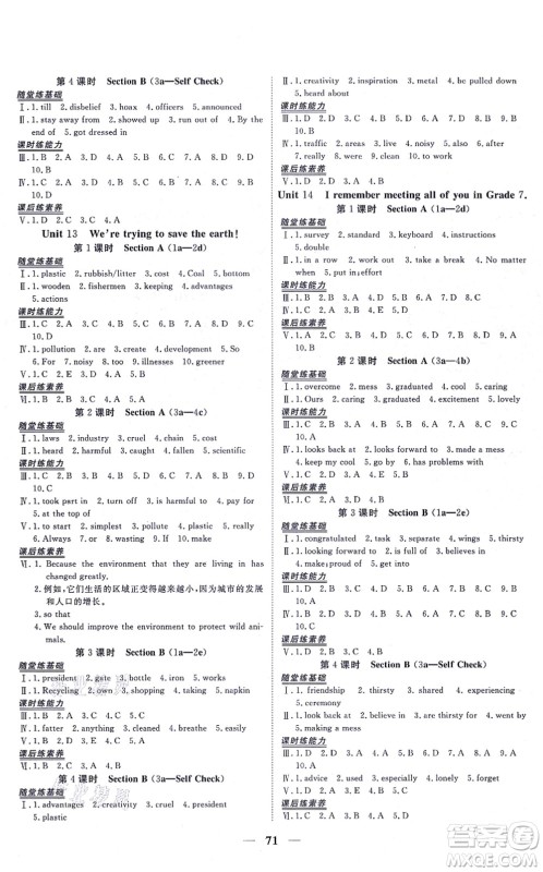 青海人民出版社2021新坐标同步练习九年级英语全一册人教版青海专用答案