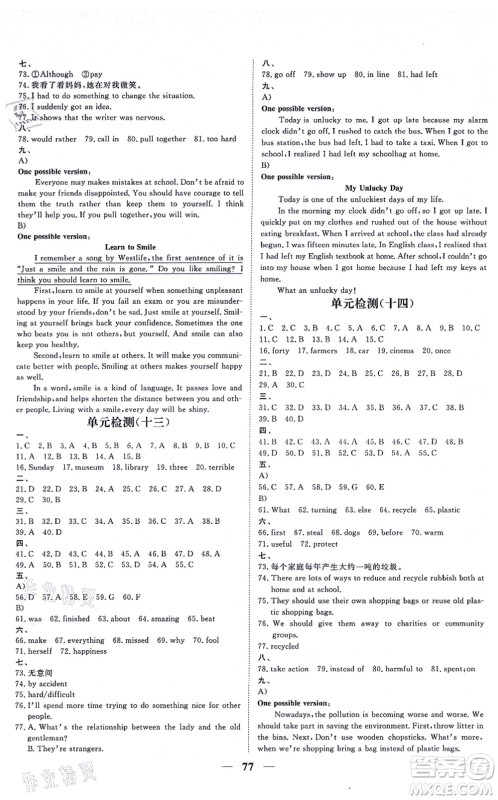 青海人民出版社2021新坐标同步练习九年级英语全一册人教版青海专用答案