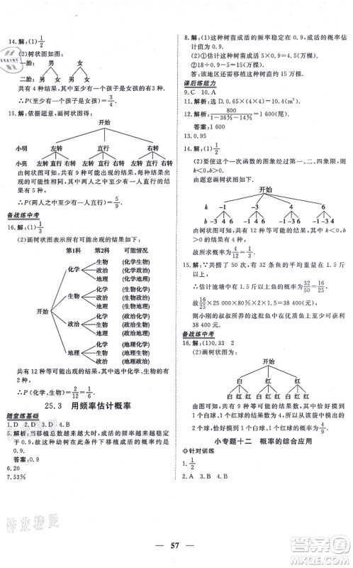 青海人民出版社2021新坐标同步练习九年级数学上册人教版青海专用答案