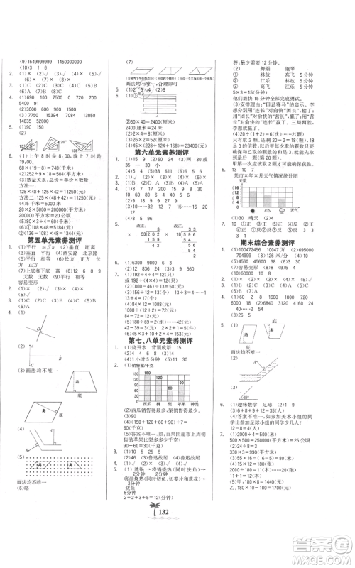 延边大学出版社2021世纪金榜金榜小博士课时提优作业四年级上册数学人教版参考答案