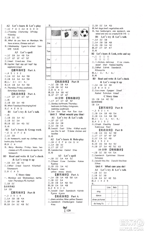 延边大学出版社2021世纪金榜金榜小博士课时提优作业五年级上册英语人教版参考答案