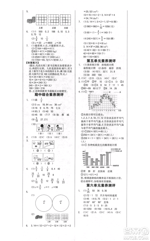 延边大学出版社2021世纪金榜金榜小博士课时提优作业六年级上册数学北师大版参考答案