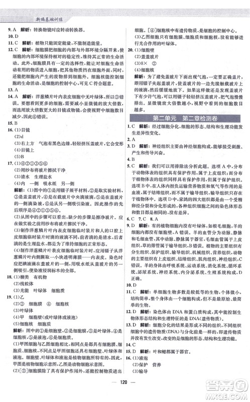 安徽教育出版社2021新编基础训练七年级生物上册人教版答案 安徽教育出版社2021新编基础训练七年级生物上册人教版答案