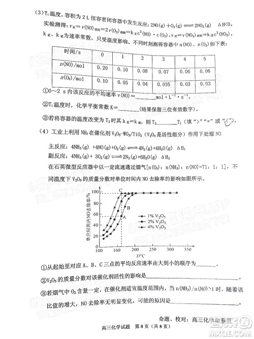 吉林市普通中学2021-2022学年度高中毕业班第一次调研测试化学试题及答案