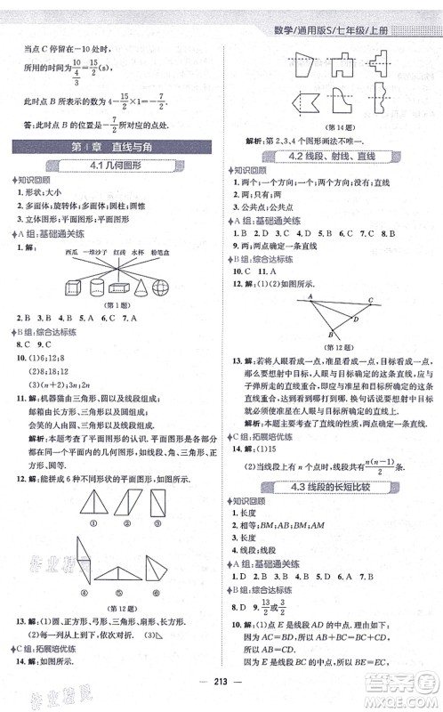 安徽教育出版社2021新编基础训练七年级数学上册通用版S答案