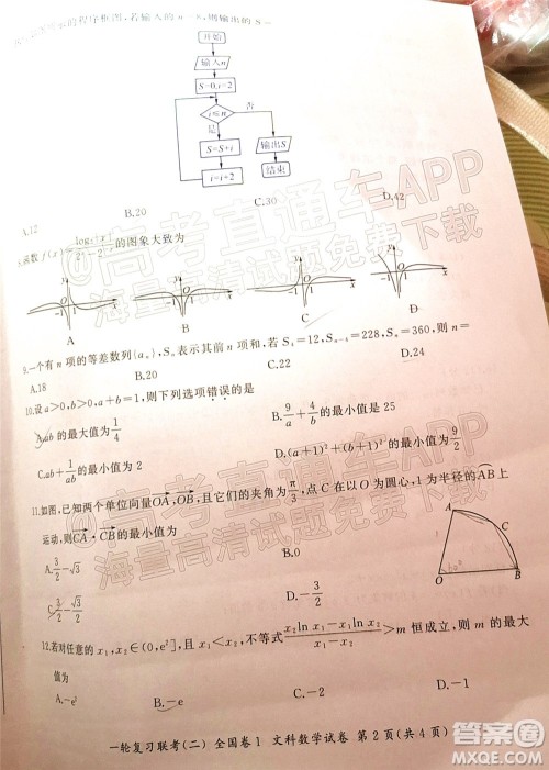 百师联盟2022届高三一轮复习联考二全国卷一文科数学试题及答案