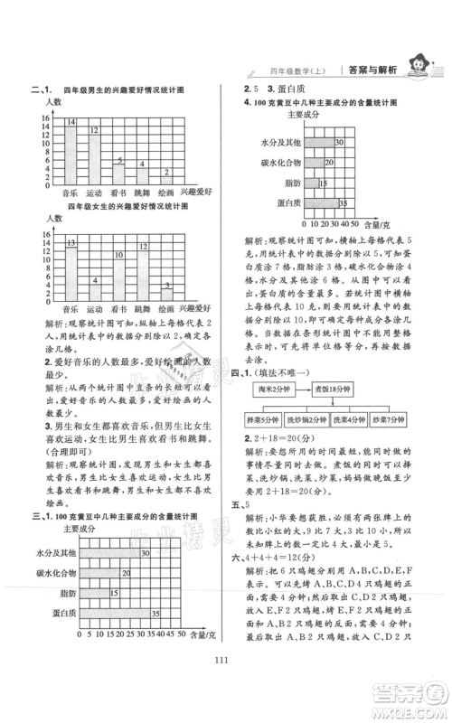陕西人民教育出版社2021小学教材全练四年级上册数学人教版参考答案