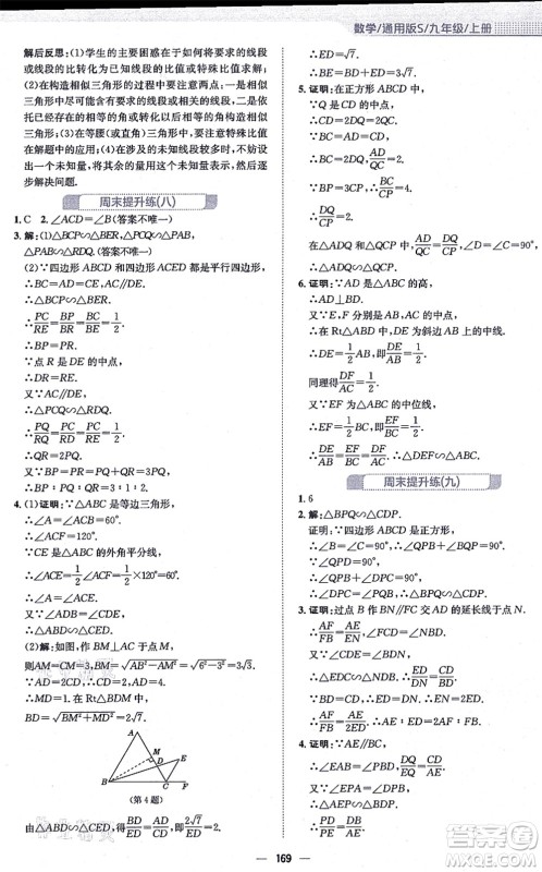 安徽教育出版社2021新编基础训练九年级数学上册通用版S答案