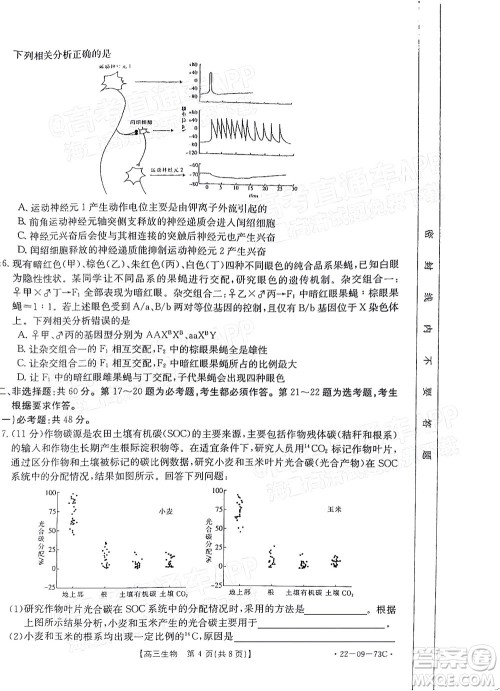 2022届广东金太阳高三10月联考生物试题及答案