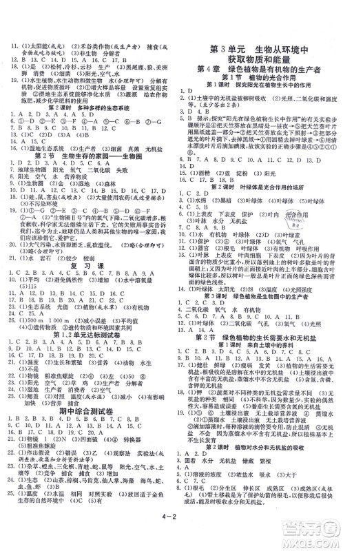 江苏人民出版社2021春雨教育课时训练七年级生物上册JSKJ苏科版答案 江苏人民出版社2021春雨教育课时训练七年级生物上册JSKJ苏科版答案