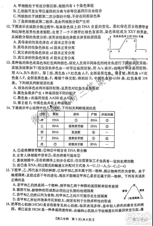 2021-2022年度河南省高三阶段性检测四生物试题及答案 2021-2022年度河南省高三阶段性检测四生物试题及答案