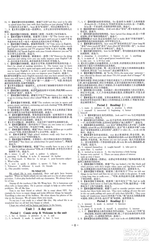 江苏人民出版社2021春雨教育课时训练八年级英语上册YL译林版答案