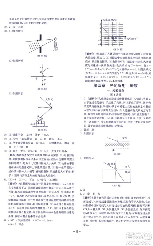 江苏人民出版社2021春雨教育课时训练八年级物理上册JSKJ苏科版答案