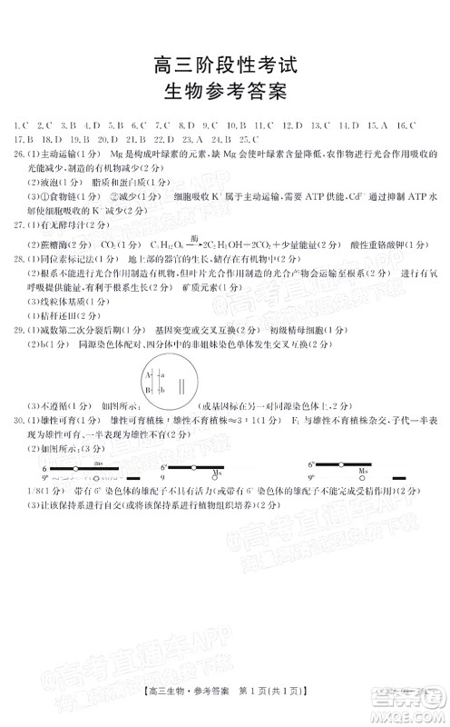 2022届江西金太阳高三10月联考生物试卷及答案 2022届江西金太阳高三10月联考生物试卷及答案