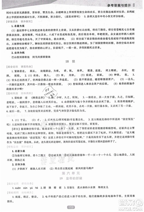 辽海出版社2021新课程语文能力培养七年级上册人教版D版答案