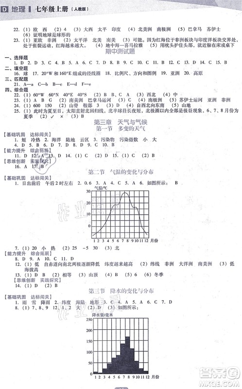 辽海出版社2021新课程地理能力培养七年级上册人教版D版答案
