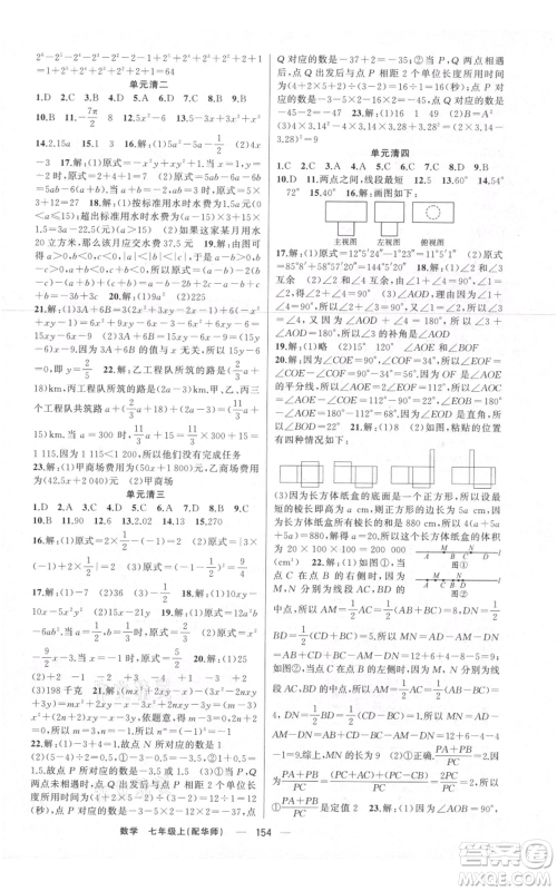 新疆青少年出版社2021四清导航七年级上册数学华师大版参考答案