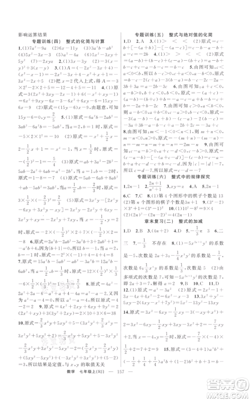 新疆青少年出版社2021四清导航七年级上册数学人教版河南专版参考答案