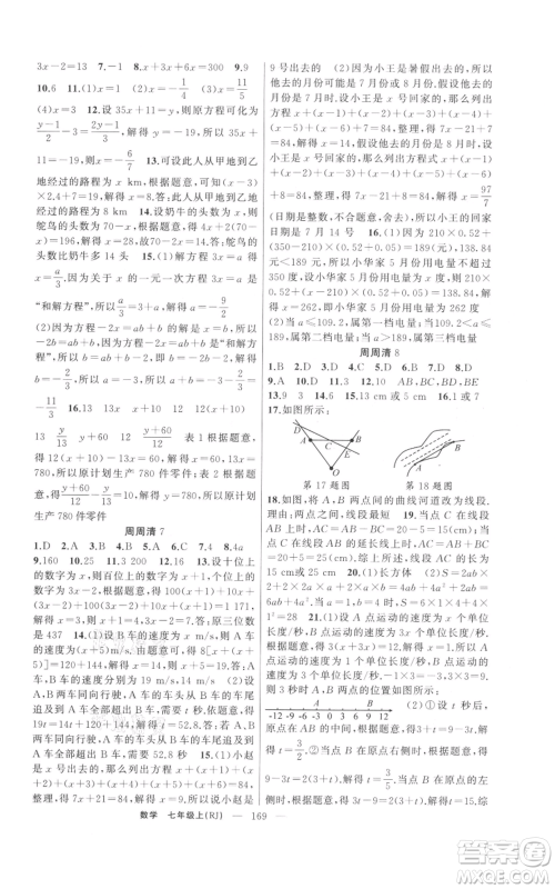 新疆青少年出版社2021四清导航七年级上册数学人教版河南专版参考答案